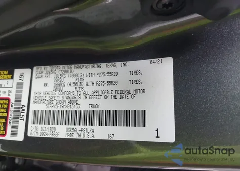 2021 Toyota Tundra Limited из США, поврежденный, VIN 5TFHY5F19MX013433